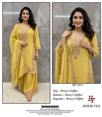 Hf 376 Hoor Tex Chiffon Pakistani Readymade Suits Wholesaler Gujarat