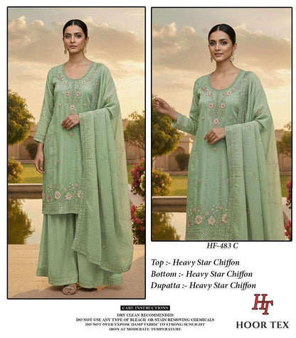 Hf 483 Hoor Tex Chiffon Pakistani Readymade Suits Supplier India