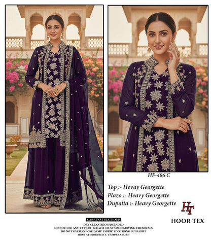 Hf 486 Hoor Tex Georgette Pakistani Readymade Suits Wholesale
