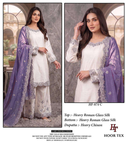 Hf 874 Hoor Tex Roman Silk Pakistani Readymade Suits Exporter Ahmedabad