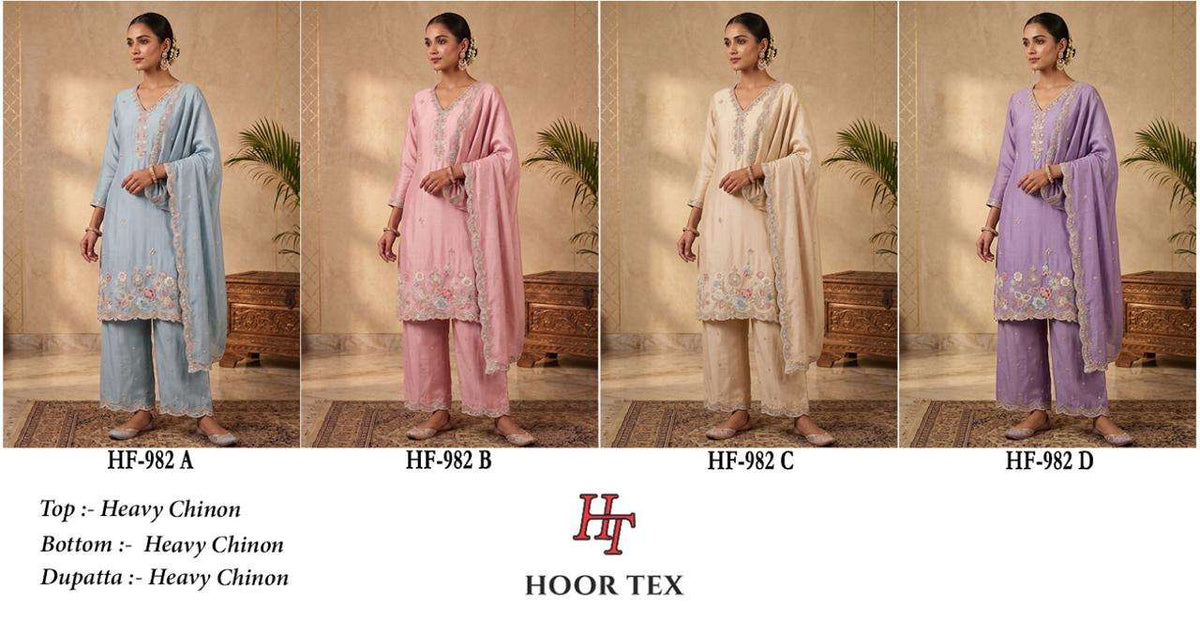 Hf 982 Hoor Tex Chinon Pakistani Readymade Suits Wholesaler