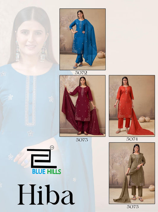 Hiba Blue Hills Roman Silk Readymade Pant Style Suits Manufacturer
