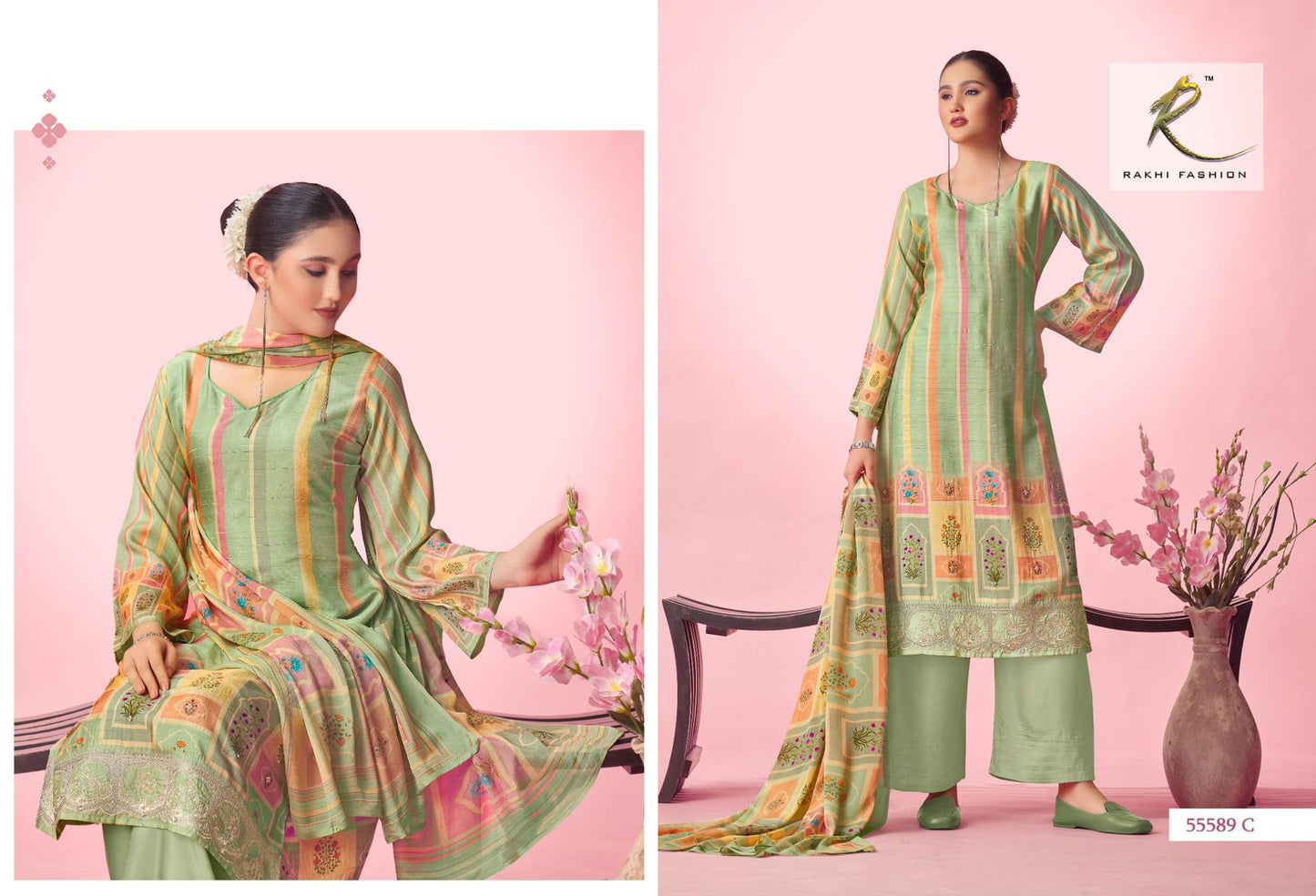 Hidden Garden Rakhi Fashion Tussar Silk Plazzo Style Suits Manufacturer Gujarat
