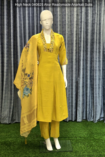 High Neck 040625 Aksr Roman Silk Readymade Anarkali Suits Manufacturer