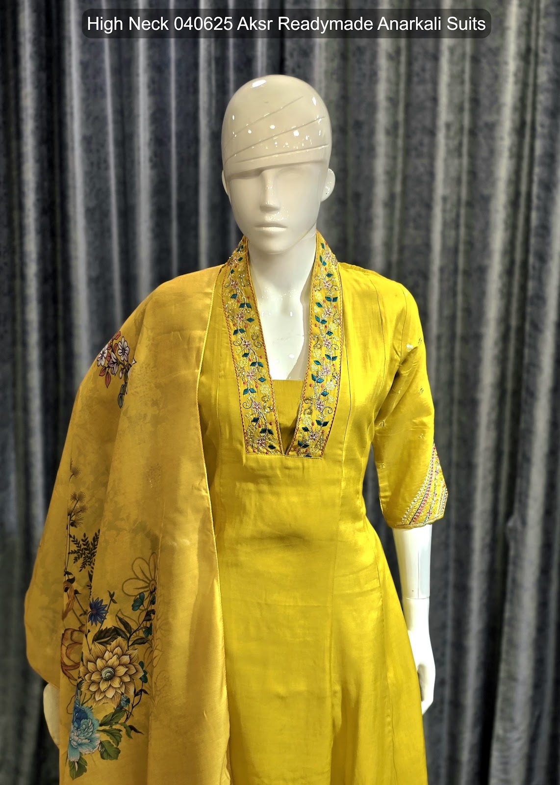 High Neck 040625 Aksr Roman Silk Readymade Anarkali Suits Manufacturer