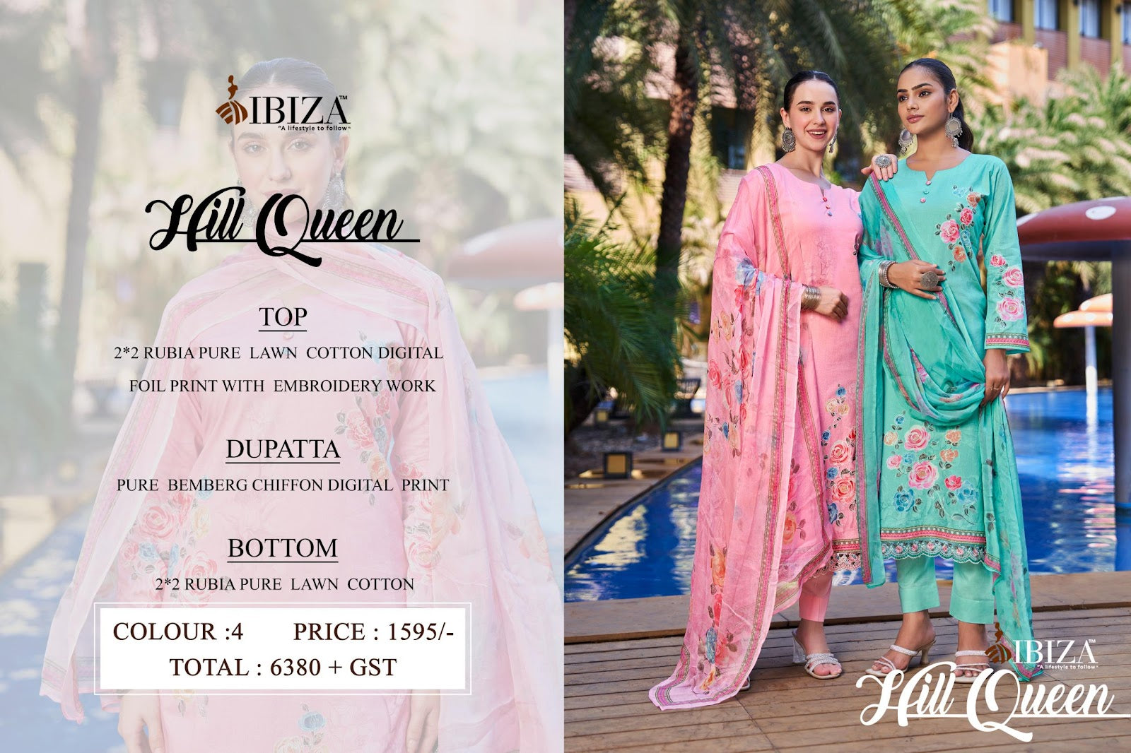 Hill Queen Ibiza Lawn Cotton Pant Style Suits Supplier India