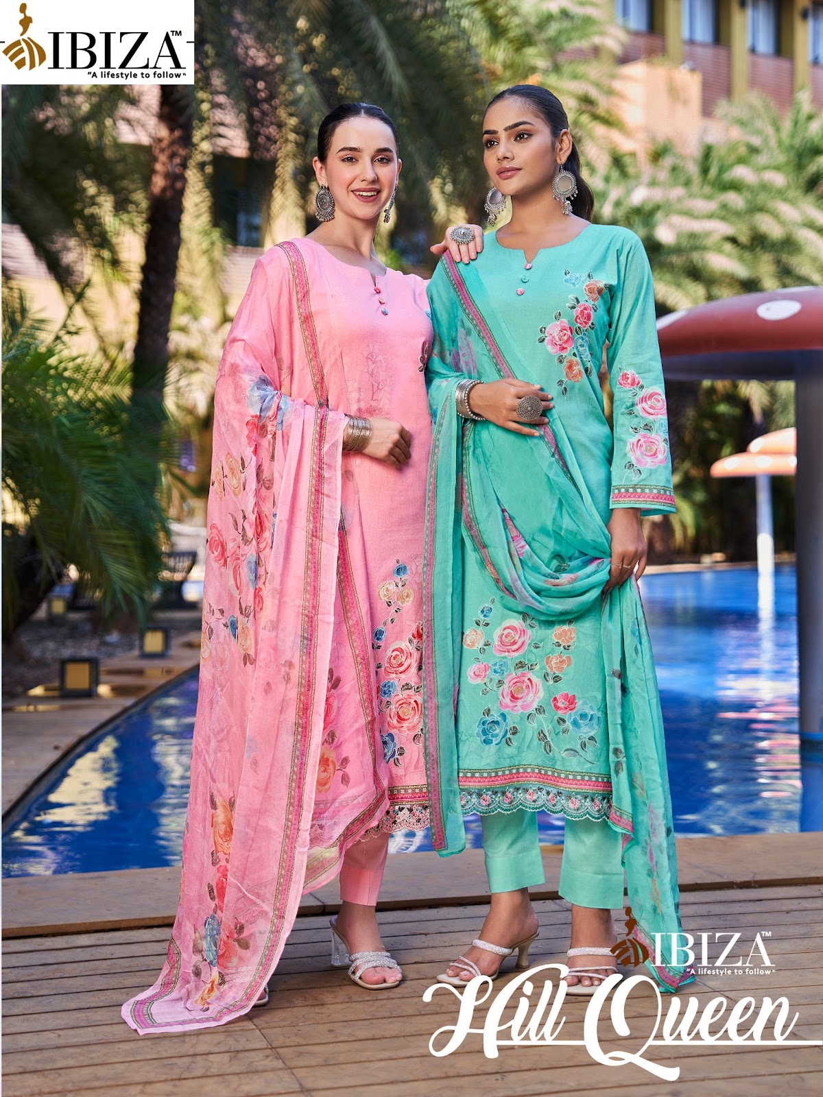 Hill Queen Ibiza Lawn Cotton Pant Style Suits Supplier India