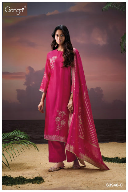 Himangi 3948 Ganga Silk Jacquard Plazzo Style Suits Exporter Ahmedabad