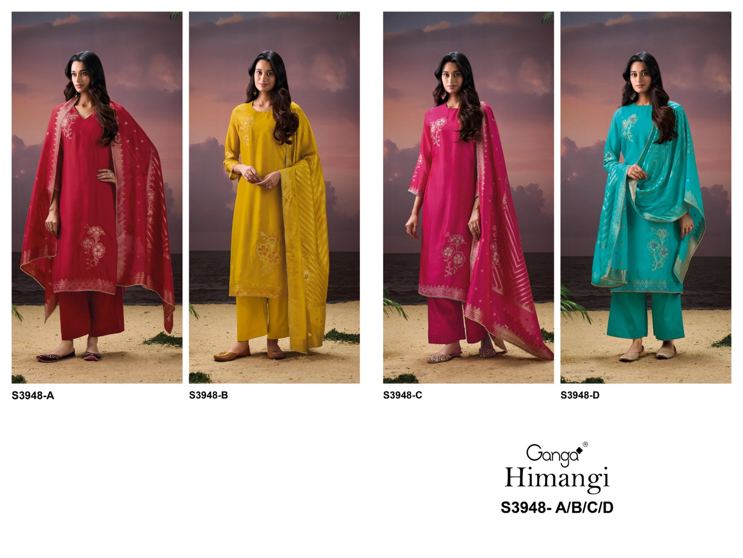 Himangi 3948 Ganga Silk Jacquard Plazzo Style Suits Exporter Ahmedabad