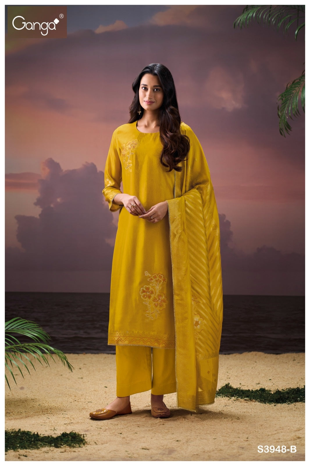 Himangi 3948 Ganga Silk Jacquard Plazzo Style Suits Exporter Ahmedabad