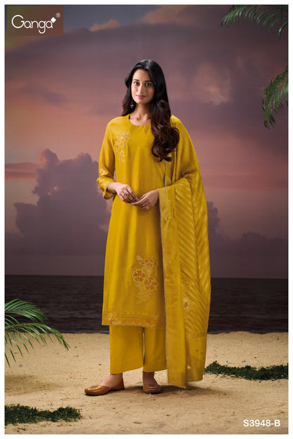 Himangi 3948 Ganga Silk Jacquard Plazzo Style Suits Exporter Ahmedabad