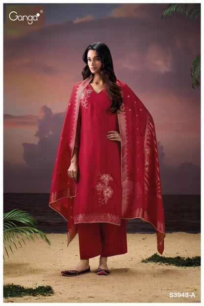 Himangi 3948 Ganga Silk Jacquard Plazzo Style Suits Exporter Ahmedabad