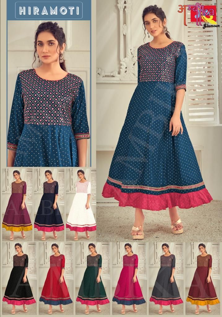 Hiramoti Ambika Rayon 14Kg Anarkali Kurtis Wholesale