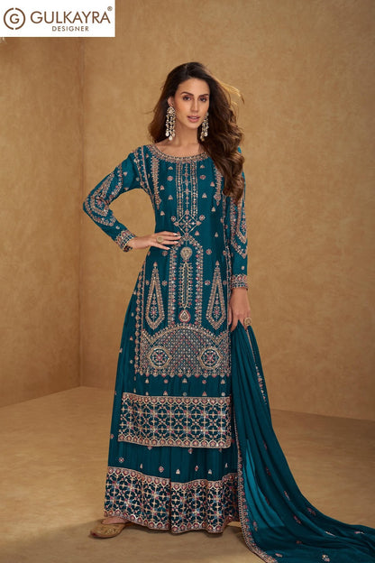 Hirni Gulkayra Designer Chinnon Readymade Plazzo Style Suits Manufacturer Gujarat