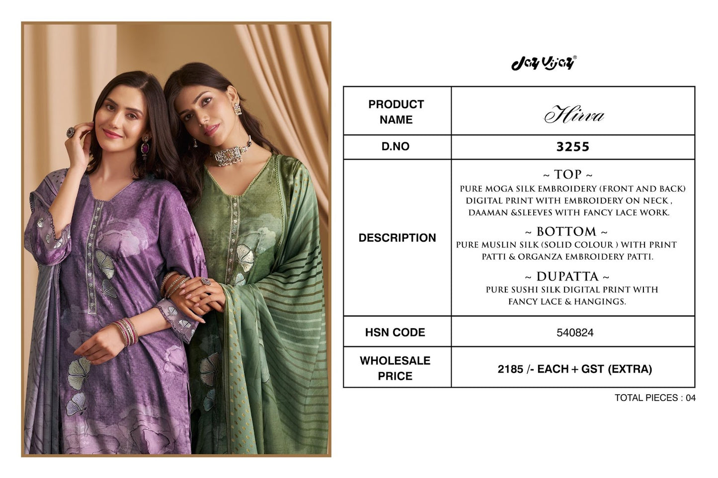 Hirva 3255 Jay Vijay Moga Silk Pant Style Suits Manufacturer Gujarat