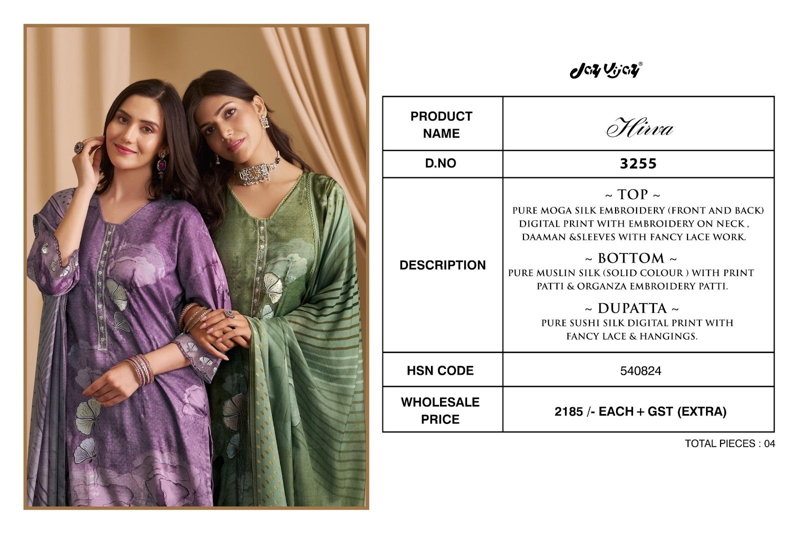 Hirva 3255 Jay Vijay Moga Silk Pant Style Suits Manufacturer Gujarat
