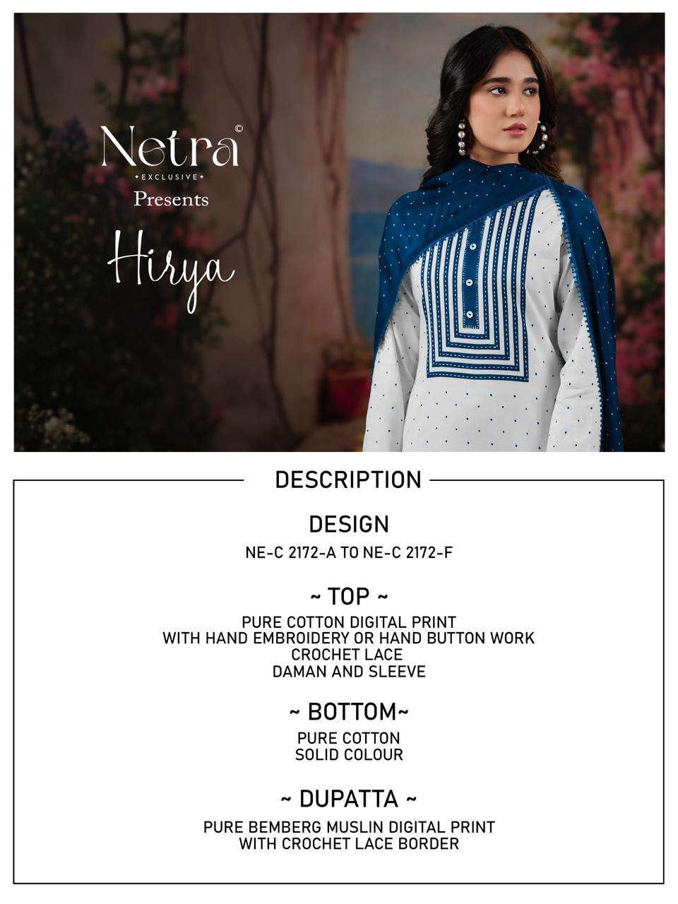 Hirya Netra Cotton Pant Style Suits Wholesale