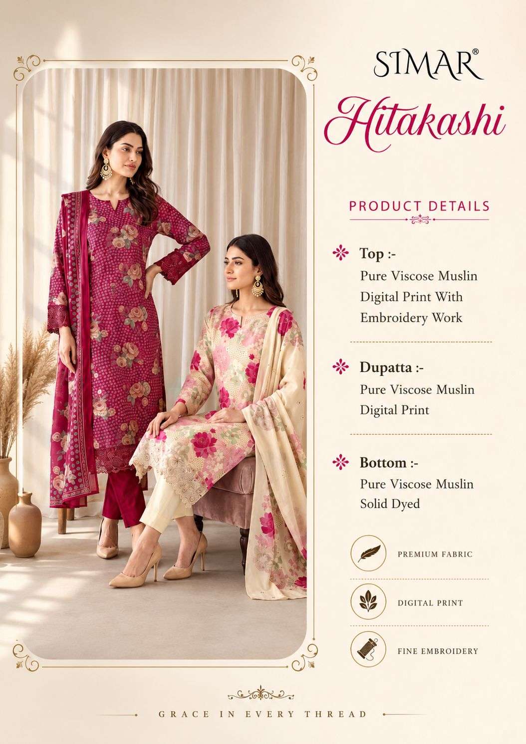 Hitakashi Simar Viscose Muslin Pant Style Suits Supplier Gujarat