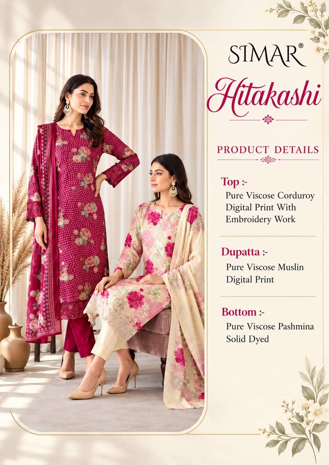 Hitakashi Simar Corduroy Pashmina Suits Wholesaler