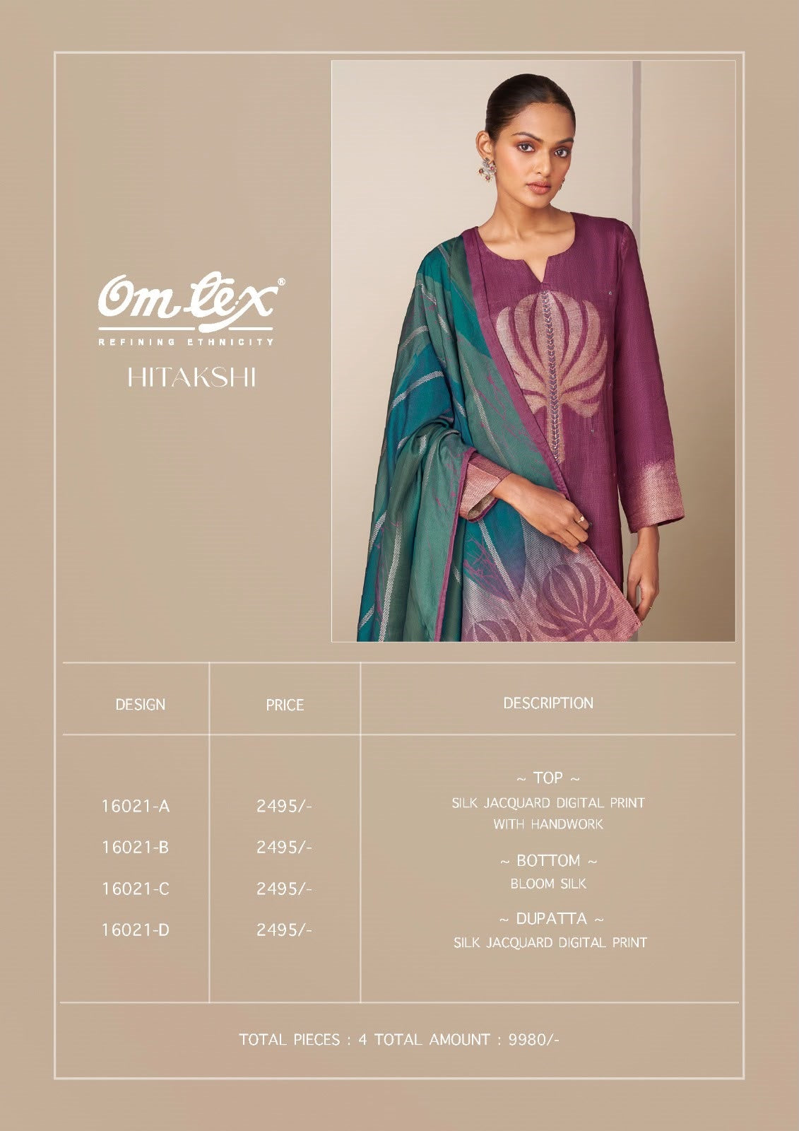 Hitakshi Omtex Silk Jacquard Pant Style Suits Manufacturer