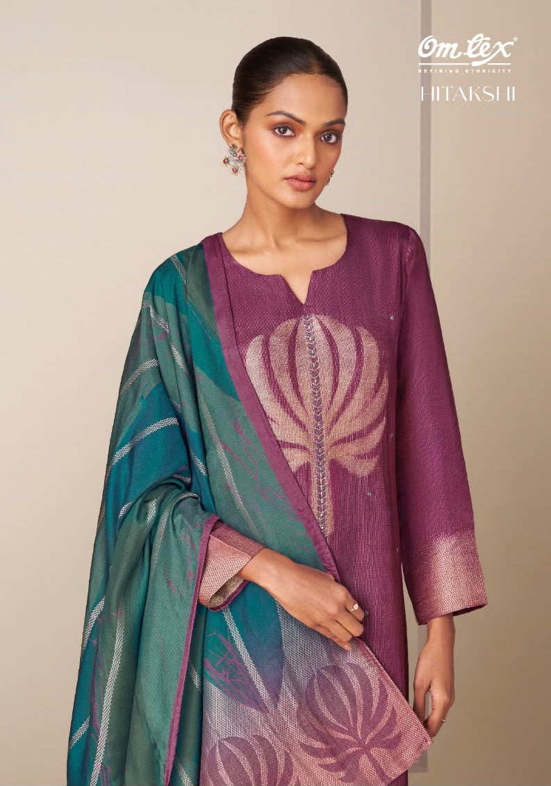 Hitakshi Omtex Silk Jacquard Pant Style Suits Manufacturer