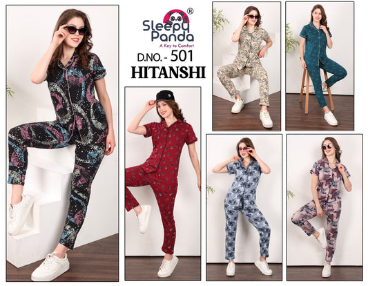 Hitanshi 501 Sleepy Panda Hosiery Cotton Collar Night Suits Wholesaler