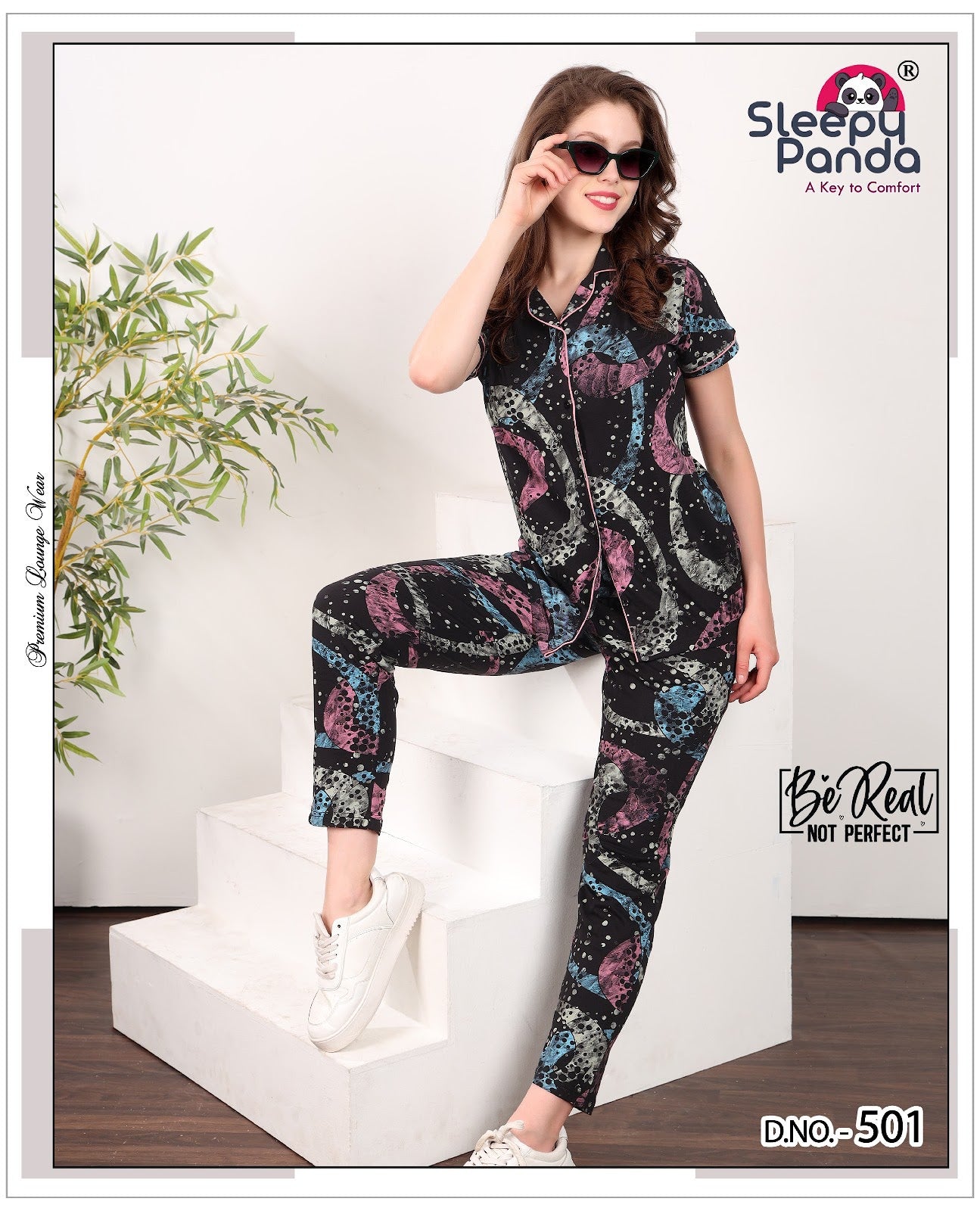 Hitanshi 501 Sleepy Panda Hosiery Cotton Collar Night Suits Wholesaler