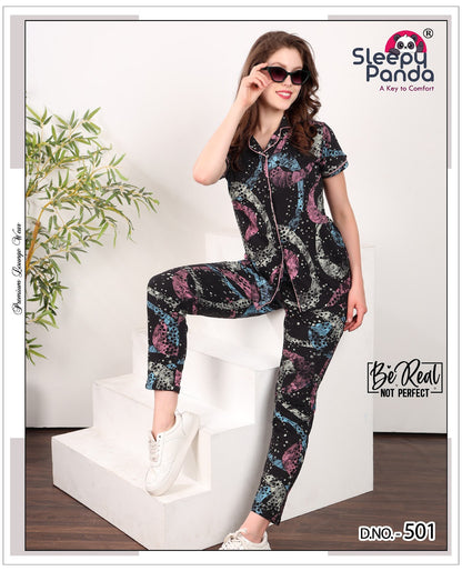 Hitanshi 501 Sleepy Panda Hosiery Cotton Collar Night Suits Wholesaler