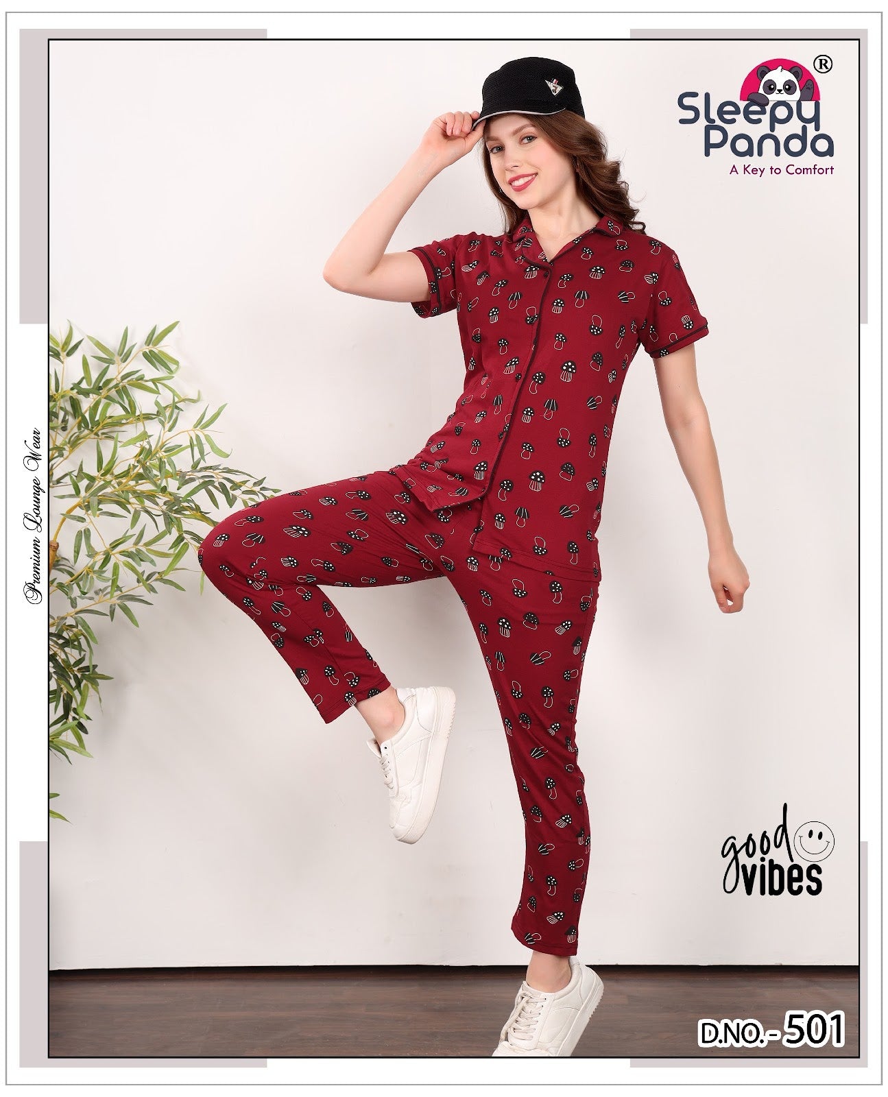 Hitanshi 501 Sleepy Panda Hosiery Cotton Collar Night Suits Wholesaler
