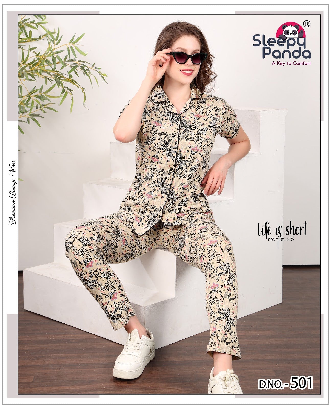 Hitanshi 501 Sleepy Panda Hosiery Cotton Collar Night Suits Wholesaler