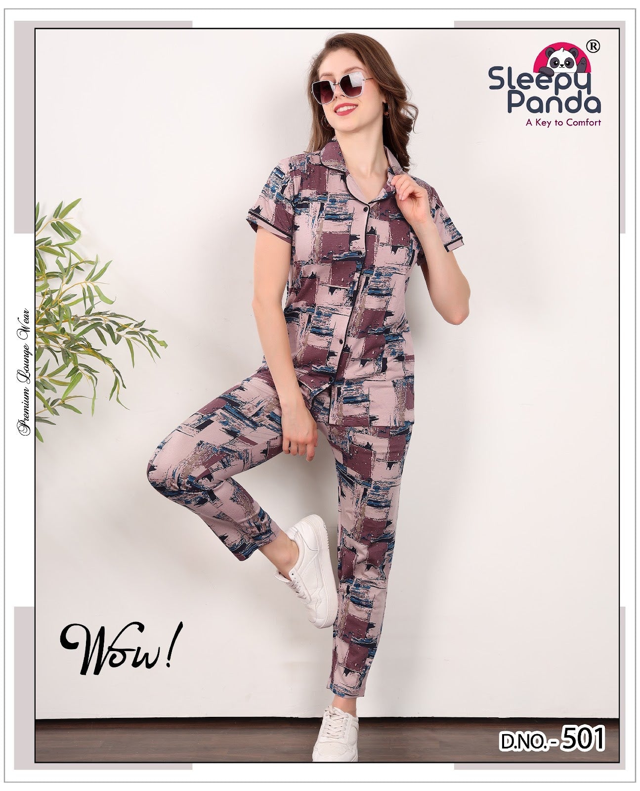 Hitanshi 501 Sleepy Panda Hosiery Cotton Collar Night Suits Wholesaler
