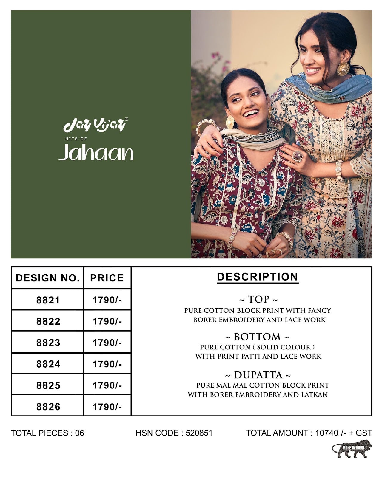 Hits Of Jahaan Jay Vijay Cotton Pant Style Suits Wholesale