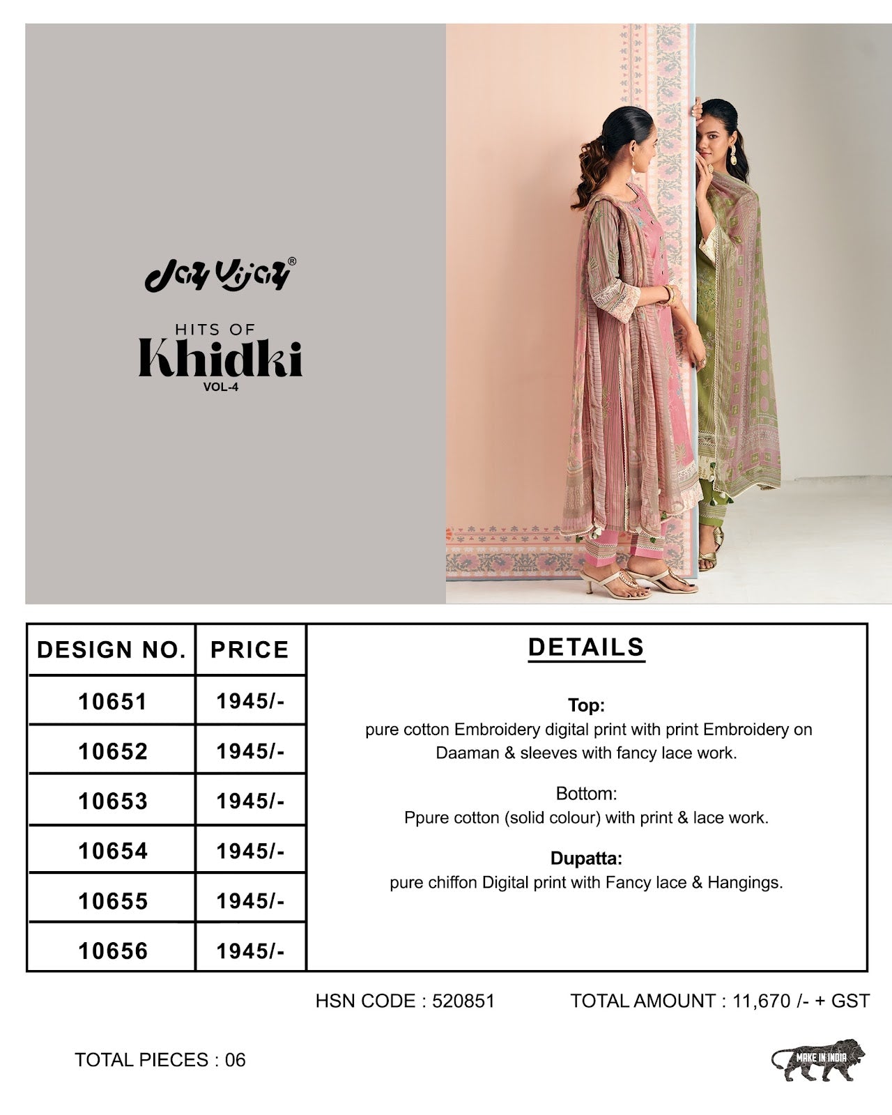 Hits Of Khidki Vol 4 Jay Vijay Cotton Pant Style Suits Wholesaler Ahmedabad