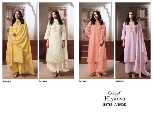 Hiyansa S4769 Ganga Cotton Plazzo Style Suits Exporter Gujarat