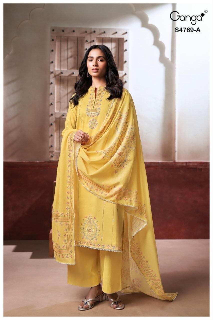 Hiyansa S4769 Ganga Cotton Plazzo Style Suits Exporter Gujarat