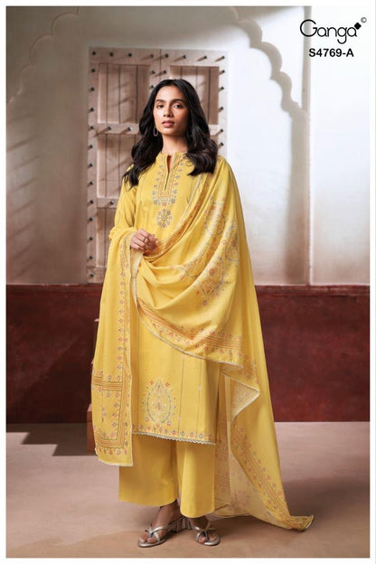 Hiyansa S4769 Ganga Cotton Plazzo Style Suits Exporter Gujarat