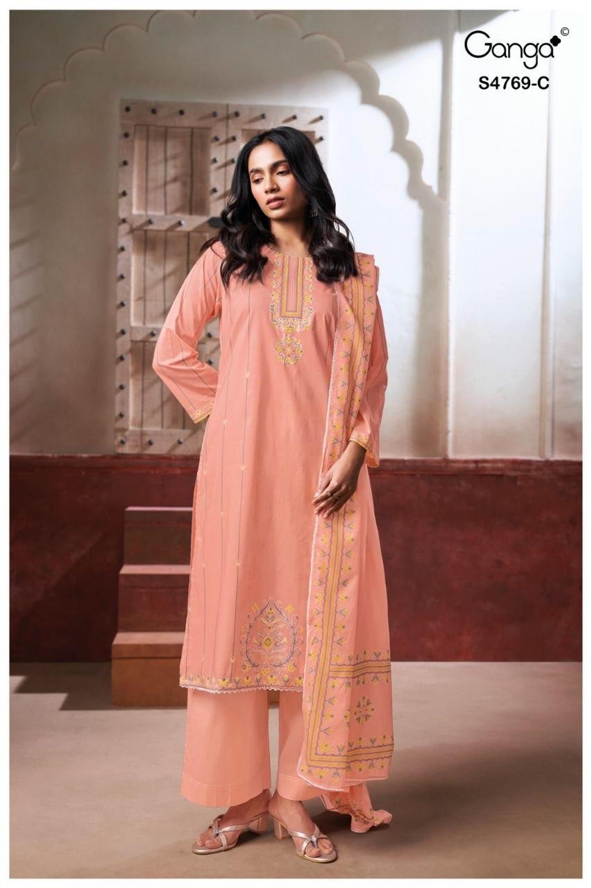 Hiyansa S4769 Ganga Cotton Plazzo Style Suits Exporter Gujarat