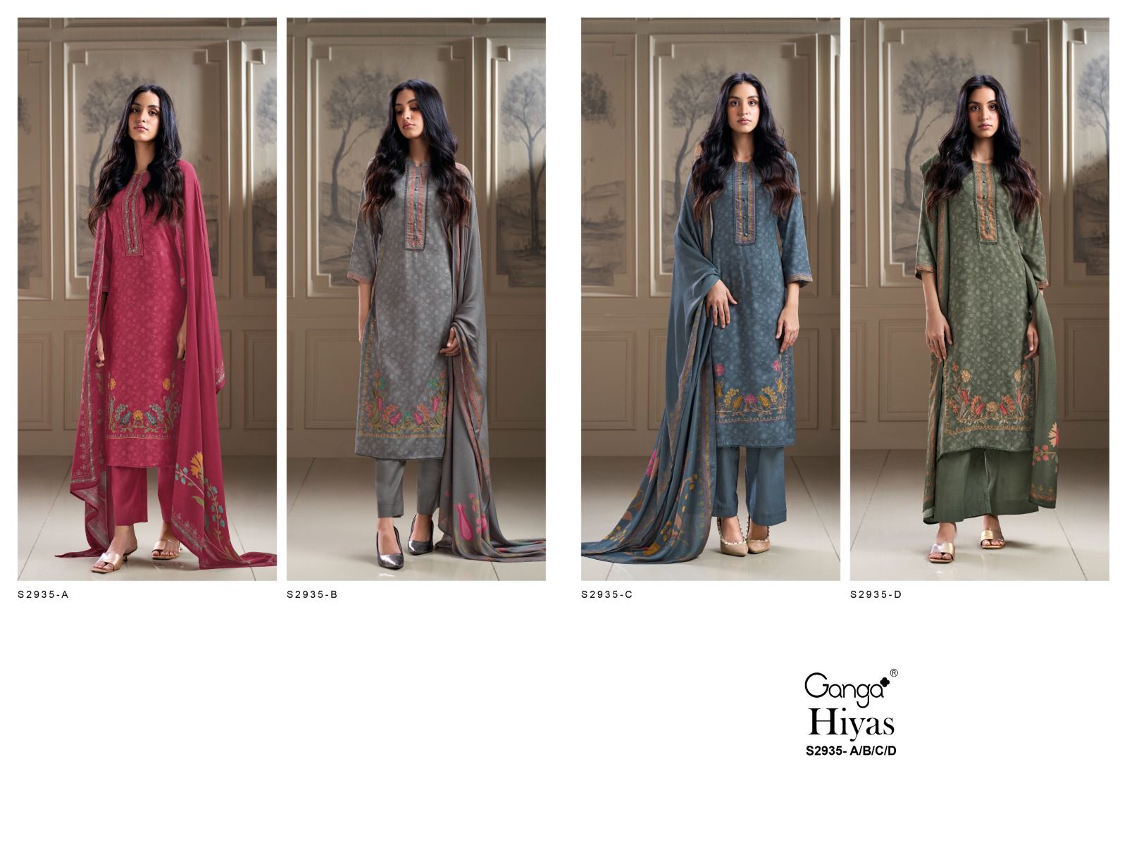 Hiyas S2935 Ganga Dobby Pashmina Suits Wholesale Price