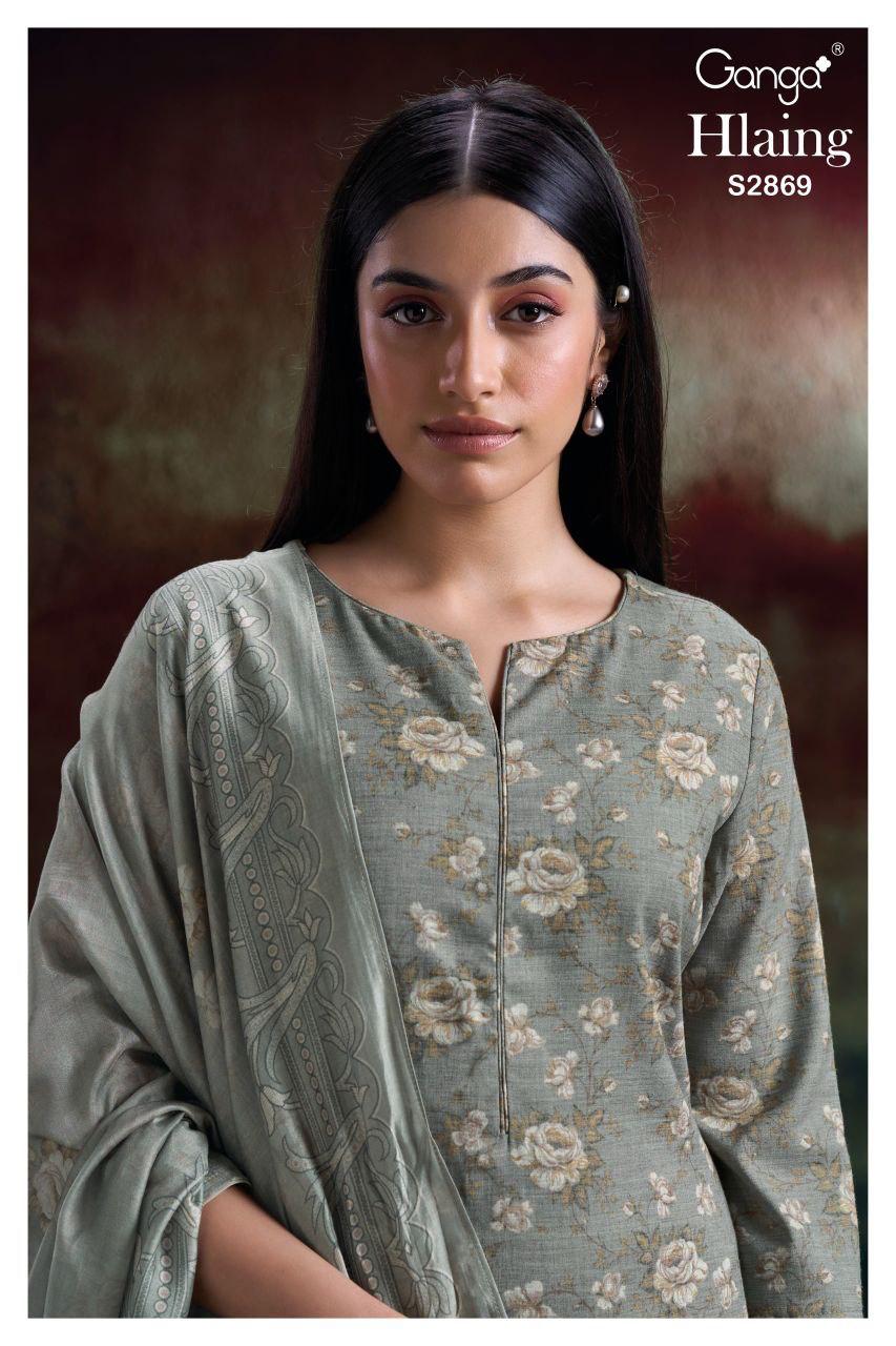 Hlaing 2869 Ganga Cotton Pant Style Suits Wholesale Rate