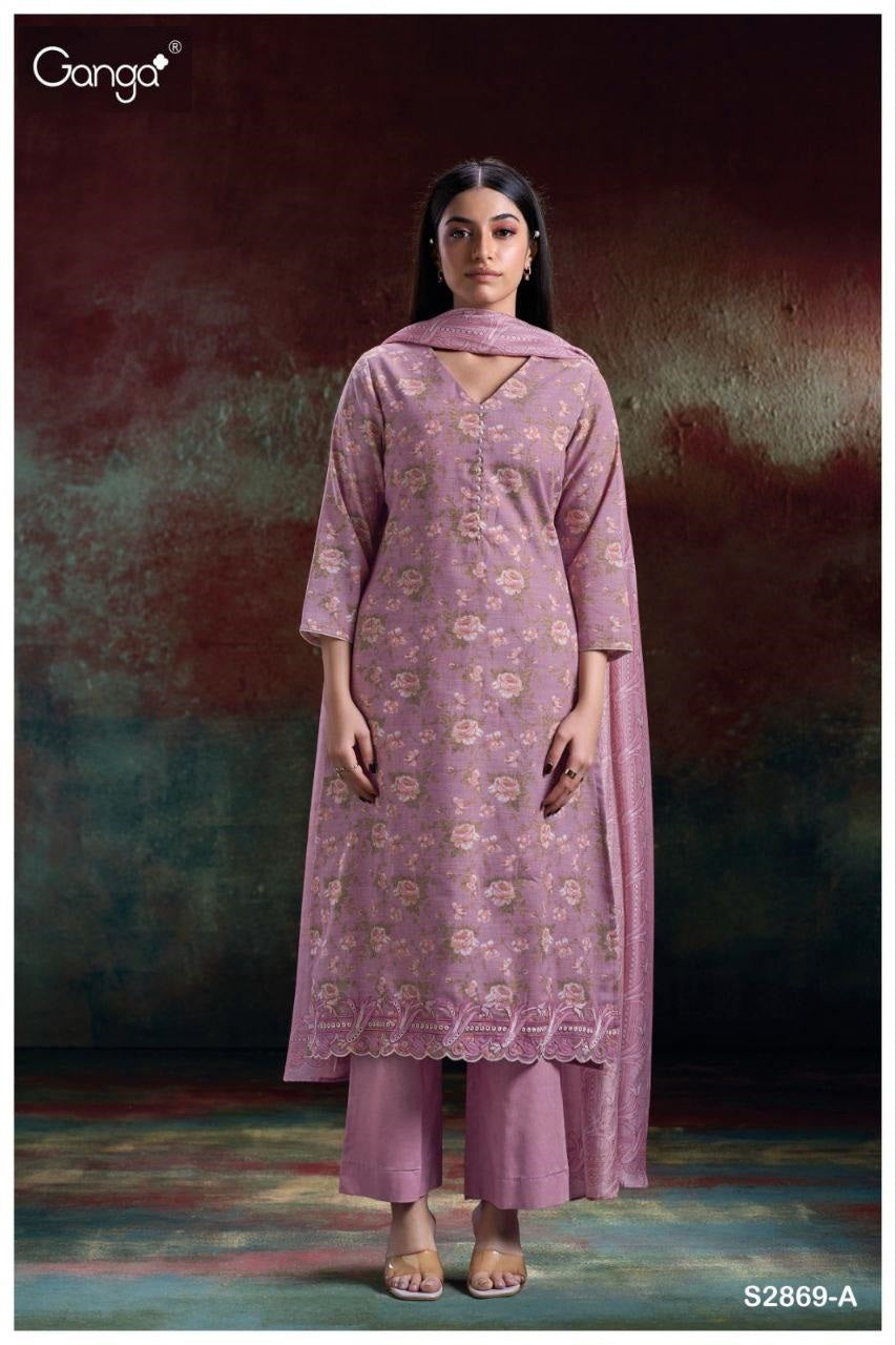 Hlaing 2869 Ganga Cotton Pant Style Suits Wholesale Rate