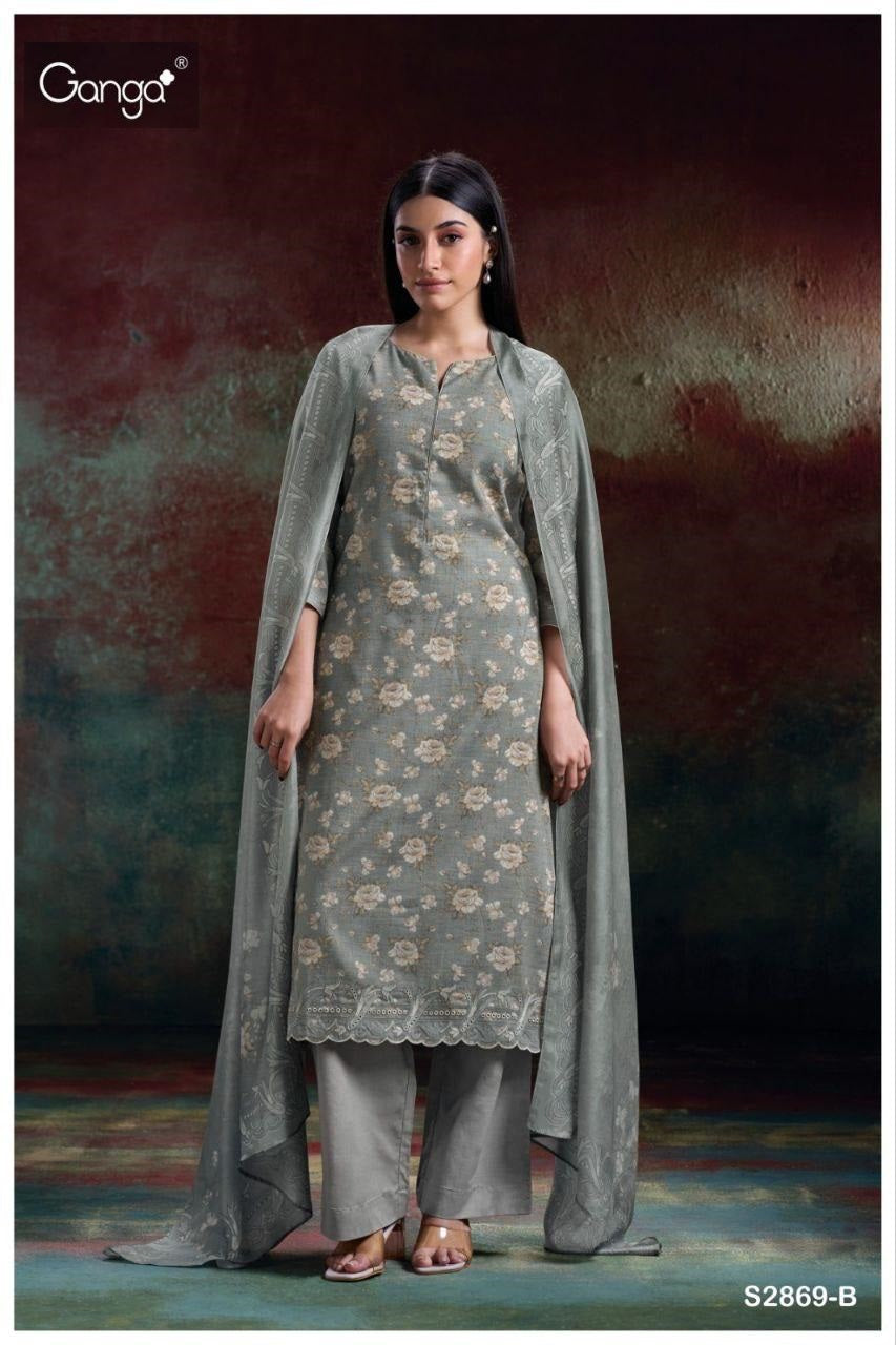 Hlaing 2869 Ganga Cotton Pant Style Suits Wholesale Rate