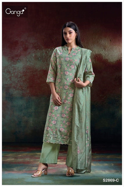 Hlaing 2869 Ganga Cotton Pant Style Suits Wholesale Rate