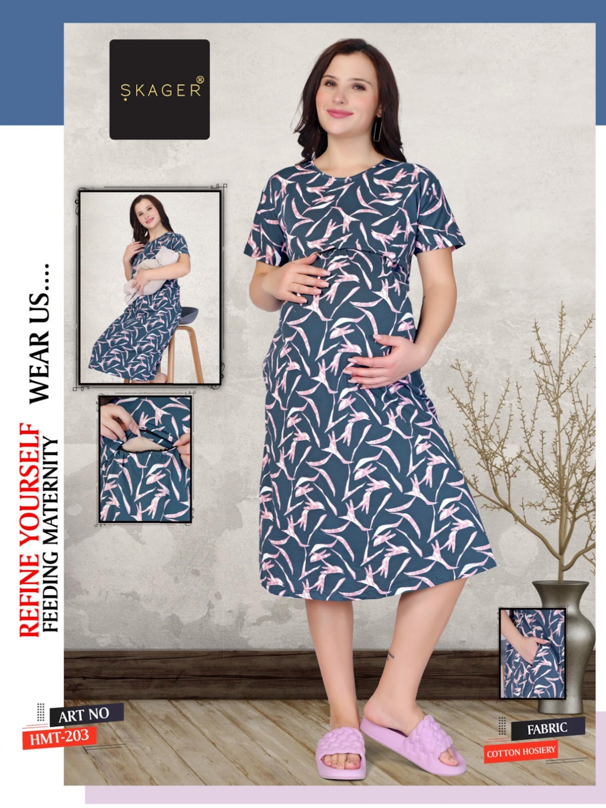 Hmt Vol 2 Maternity Short Skager Cotton Feeding Night Gown Wholesale Rate