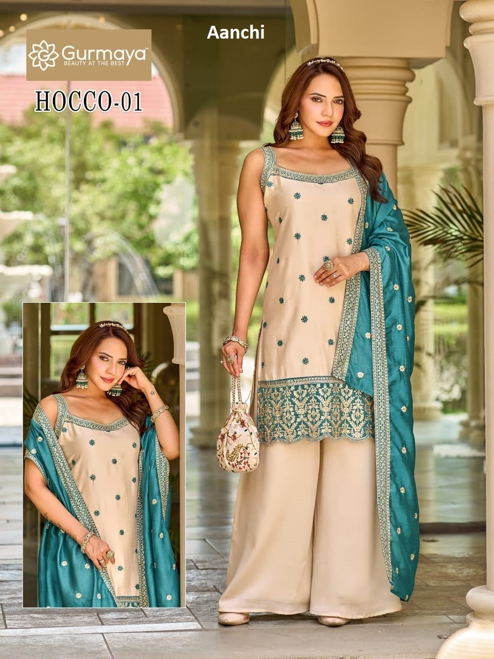 Hocco Gurmaya Aanchi Vichitra Silk Readymade Plazzo Style Suits Supplier Ahmedabad