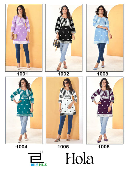 Hola Blue Hills Rayon 14Kg Short Kurtis Wholesale