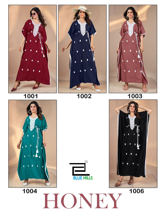 Honey Blue Hills Heavy Rayon Kaftans Wholesale Price
