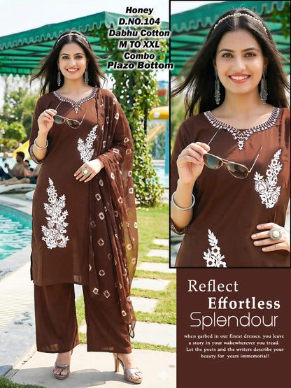 Honey Green Tomato Dhabu Cotton Readymade Plazzo Style Suits Wholesaler Gujarat