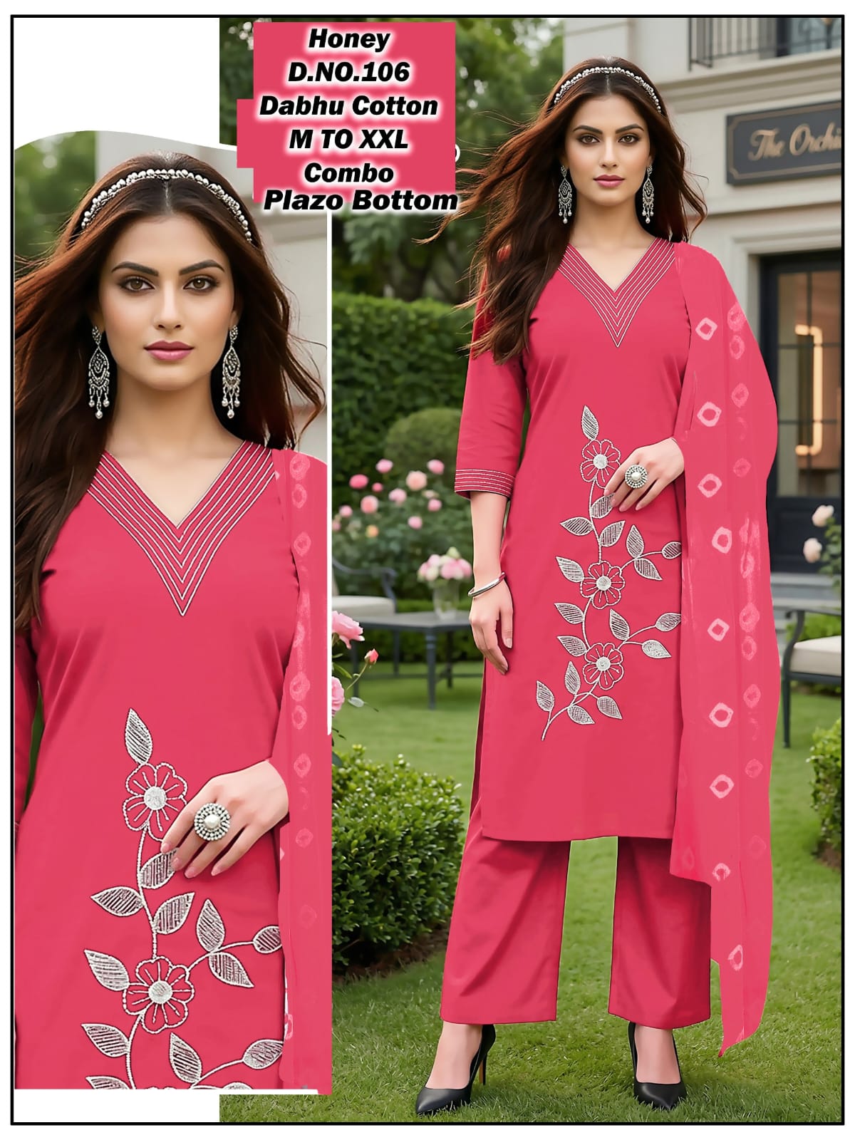 Honey Green Tomato Dhabu Cotton Readymade Plazzo Style Suits Wholesaler Gujarat