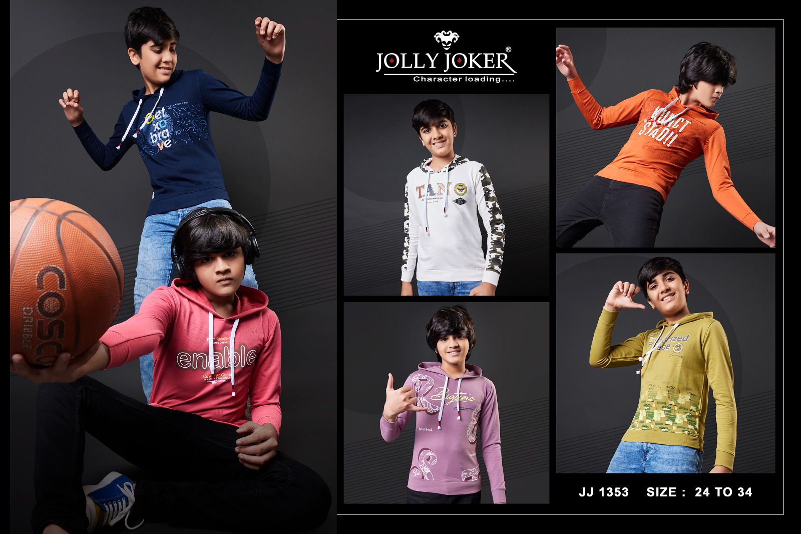 Hoodies Jj 1353 Jolly Joker Cotton Looper Boys Tshirt Exporter