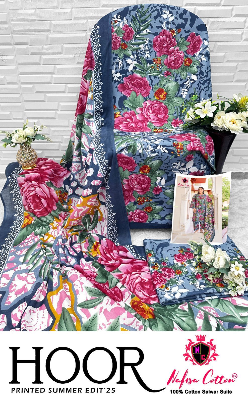 Hoor Printed Summer Edit 25 Nafisa Cotton Soft Cotton Karachi Salwar Suits Wholesale Price